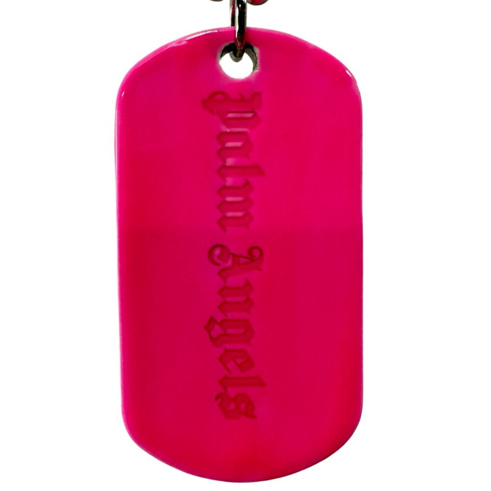 PALM ANGELS Men's Logo-engraved Dog Tag Brass Necklace in Fuscia - Picture 6 of 10